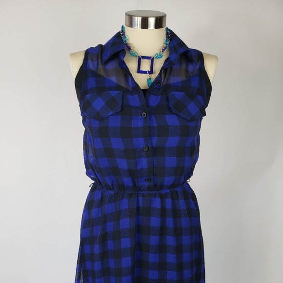 Xhilaration Blue/Black Checkered Dress - Picture 1 of 9